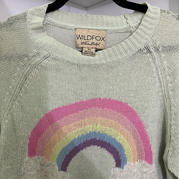 Baby blue Pastel Rainbow WILDFOX Gold knit sweater cozy Y2K e-girl size XS - Picture 5 of 6